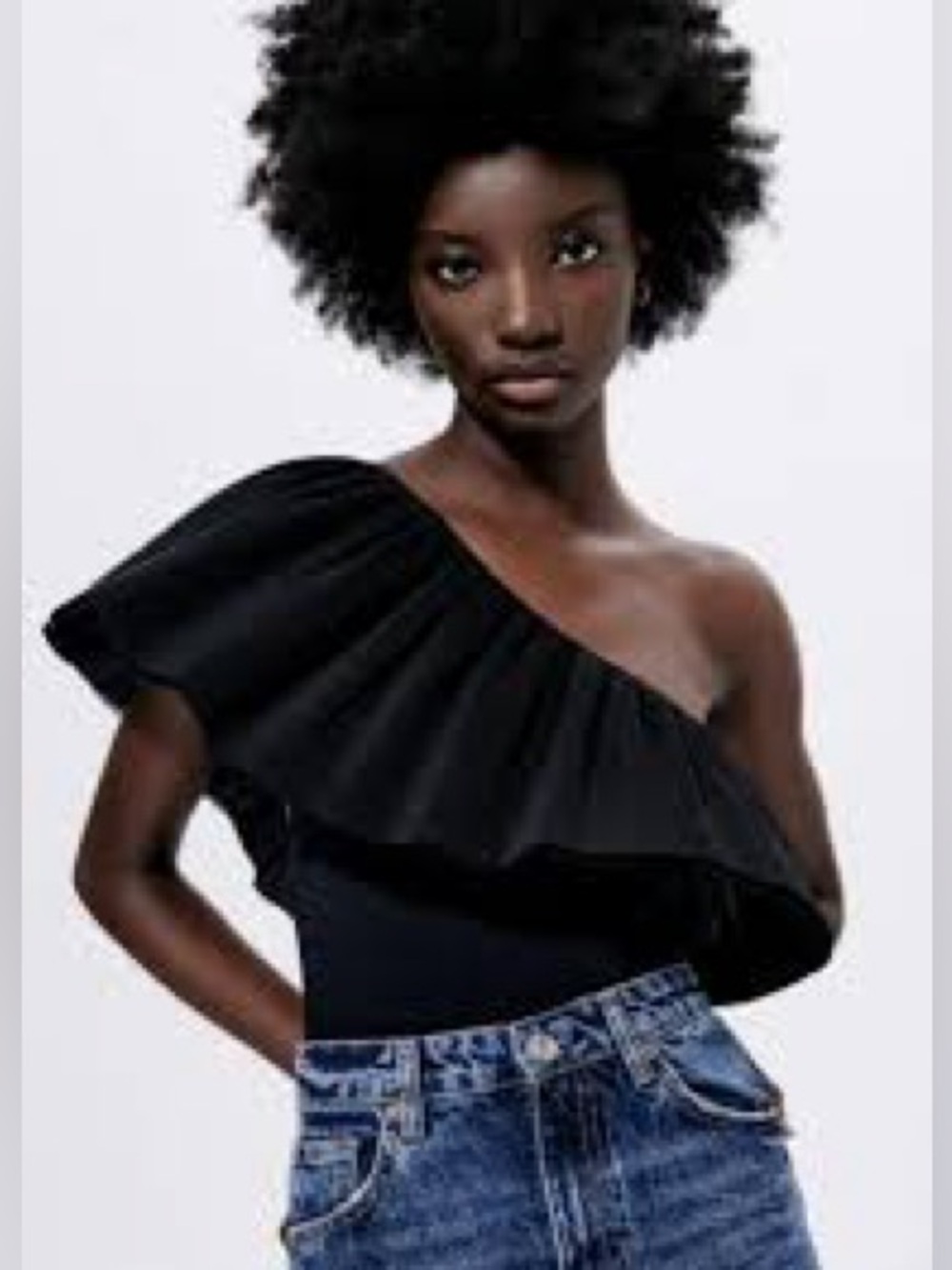 NWT Zara Ruffled Asymmetric Bodysuit Black Size Large - Picture 1 of 6